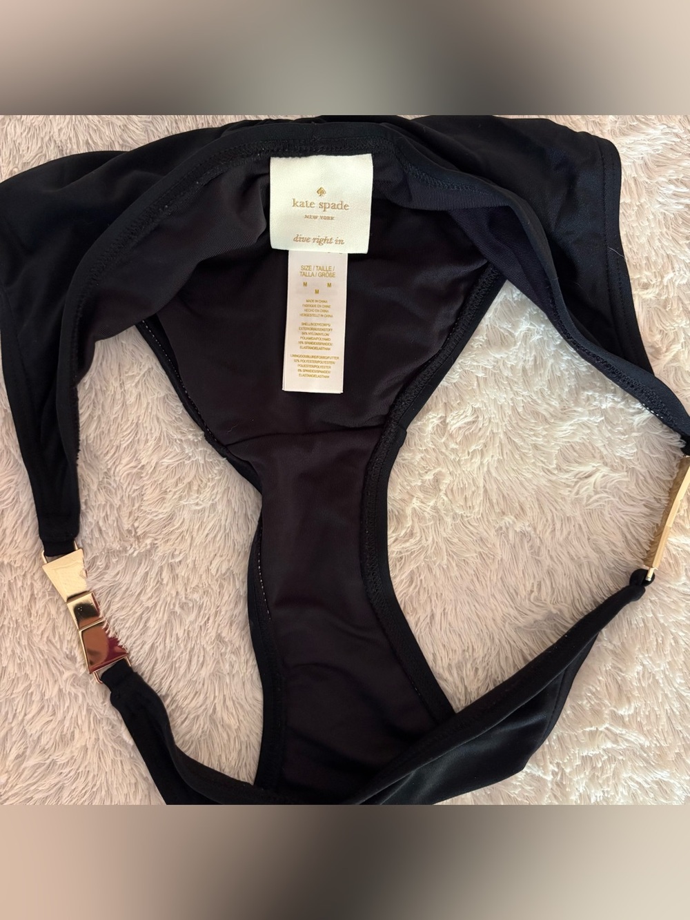 kate spade Black Triangle Bikini with Gold bow Hardware, Size M, EUC - Picture 13 of 13